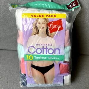 Hanes Women's Cotton Tagless Breathable Bikini Panties 10 Pack New Size 5 Small